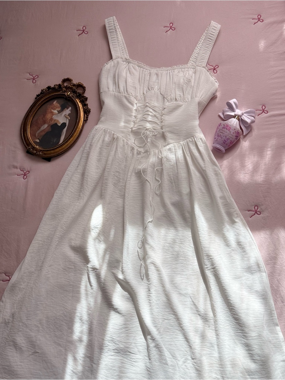 Commense White Lace-Up Sundress with Wide Straps